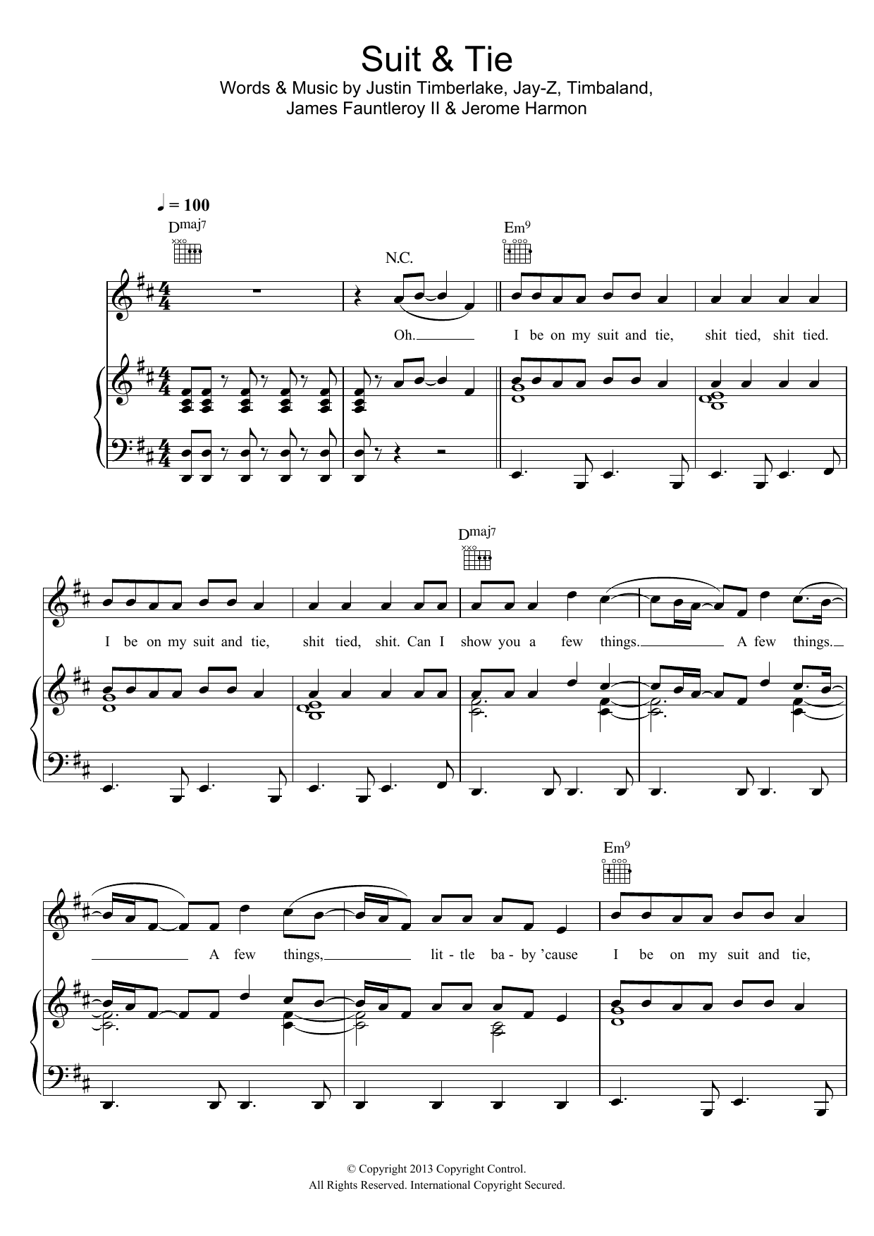 Learn to play Justin Timberlake Suit & Tie (feat. Jay-Z) sheet music for Piano, Vocal & Guitar Chords in minutes. Price: 7.8900$ Justin Timberlake Suit & Tie (feat. Jay-Z) sheet music notes and chords arranged for Piano, Vocal & Guitar Chords