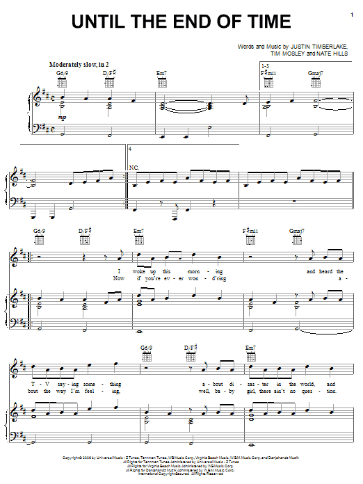 Justin Timberlake Until The End Of Time sheet music notes and chords. Download Printable PDF.