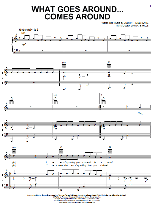 Justin Timberlake What Goes Around...Comes Around Interlude sheet music notes and chords. Download Printable PDF.