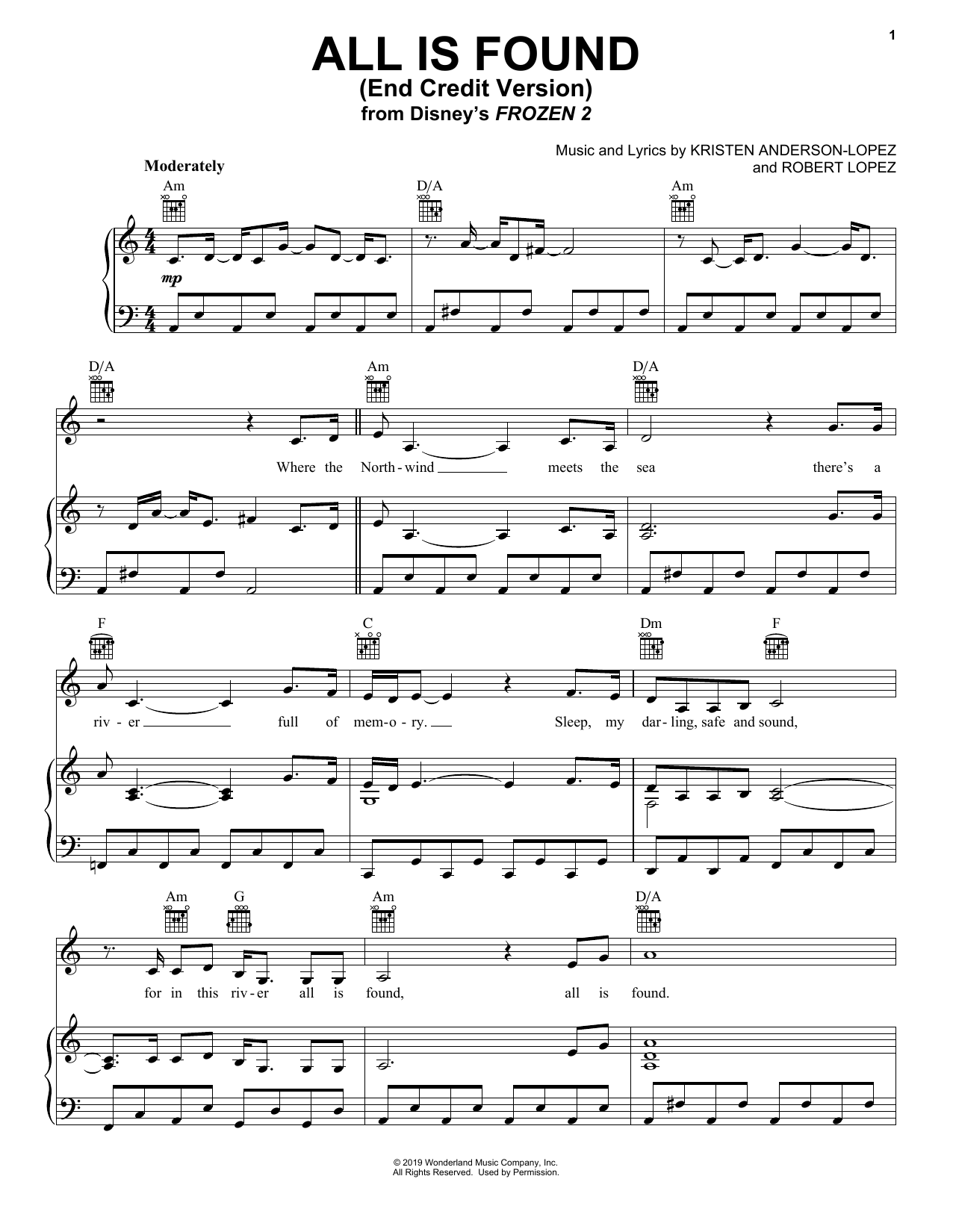 Kacey Musgraves All Is Found (from Disney's Frozen 2) (End Credit Version) sheet music notes and chords. Download Printable PDF.