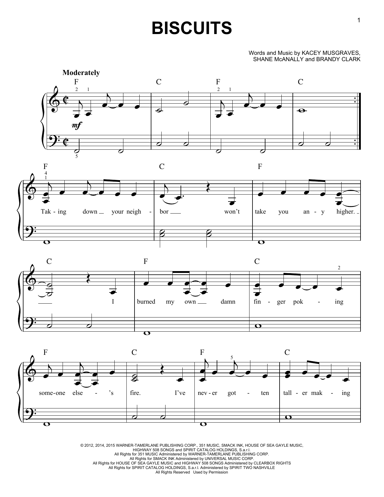 Kacey Musgraves Biscuits sheet music notes and chords. Download Printable PDF.