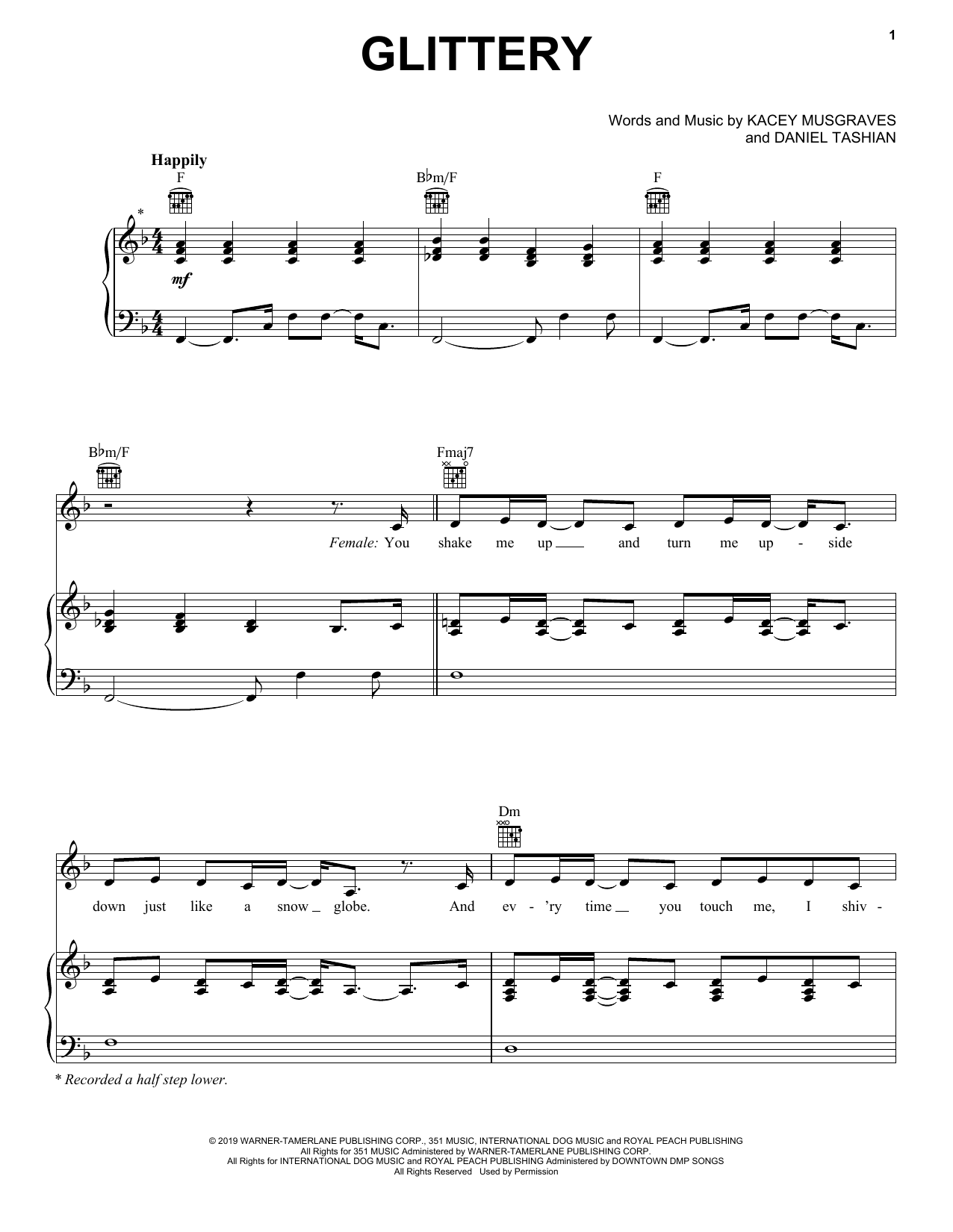 Kacey Musgraves Glittery (feat. Troye Sivan) sheet music notes and chords. Download Printable PDF.