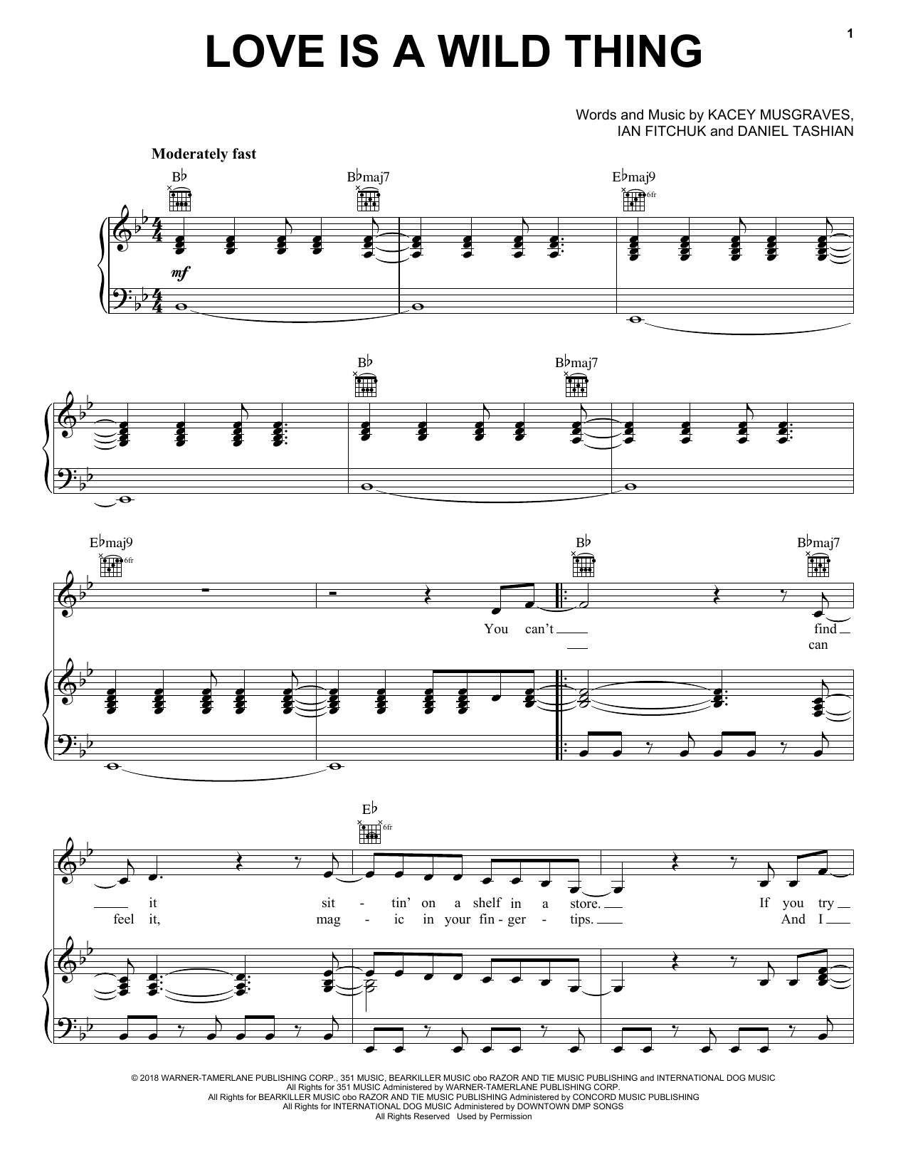 Kacey Musgraves Love Is A Wild Thing sheet music notes and chords. Download Printable PDF.