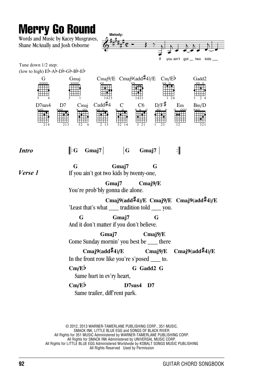 Kacey Musgraves Merry Go Round sheet music notes and chords. Download Printable PDF.