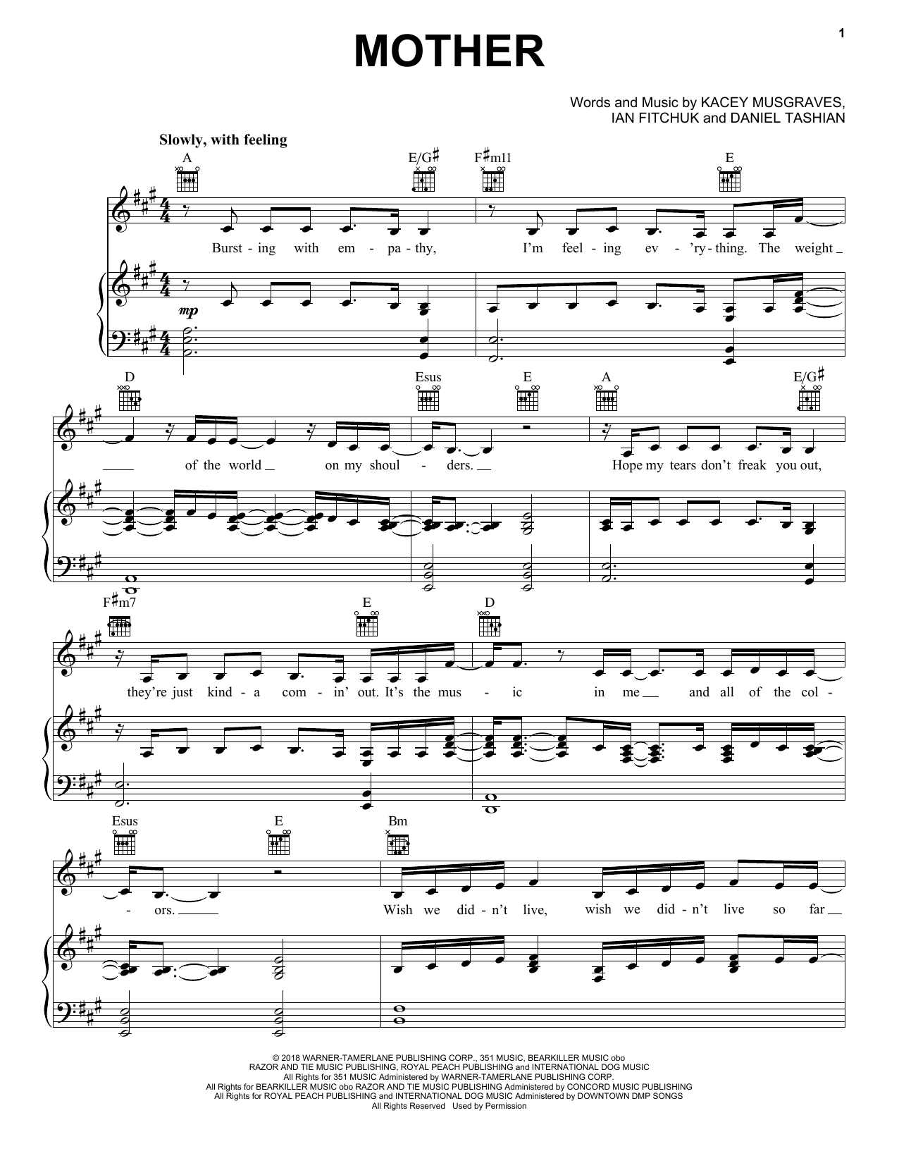 Kacey Musgraves Mother sheet music notes and chords. Download Printable PDF.