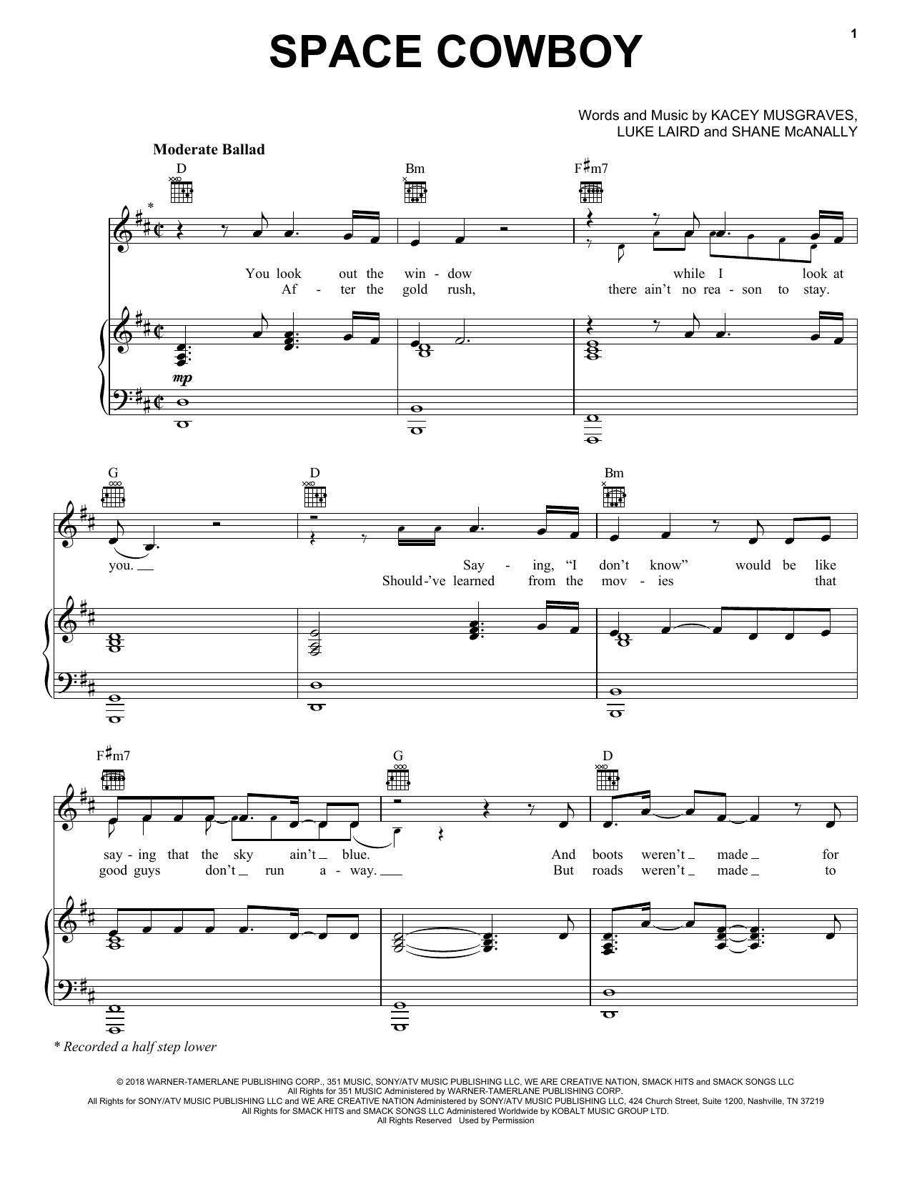 Kacey Musgraves Space Cowboy sheet music notes and chords. Download Printable PDF.