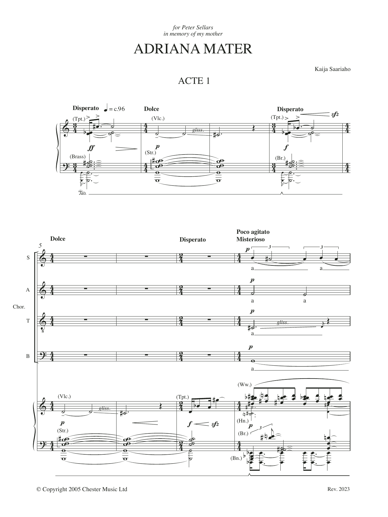Learn to play Kaija Saariaho Adriana Mater (vocal score) sheet music for Choir in minutes. Price: 134.9900$ Kaija Saariaho Adriana Mater (vocal score) sheet music notes and chords arranged for Choir