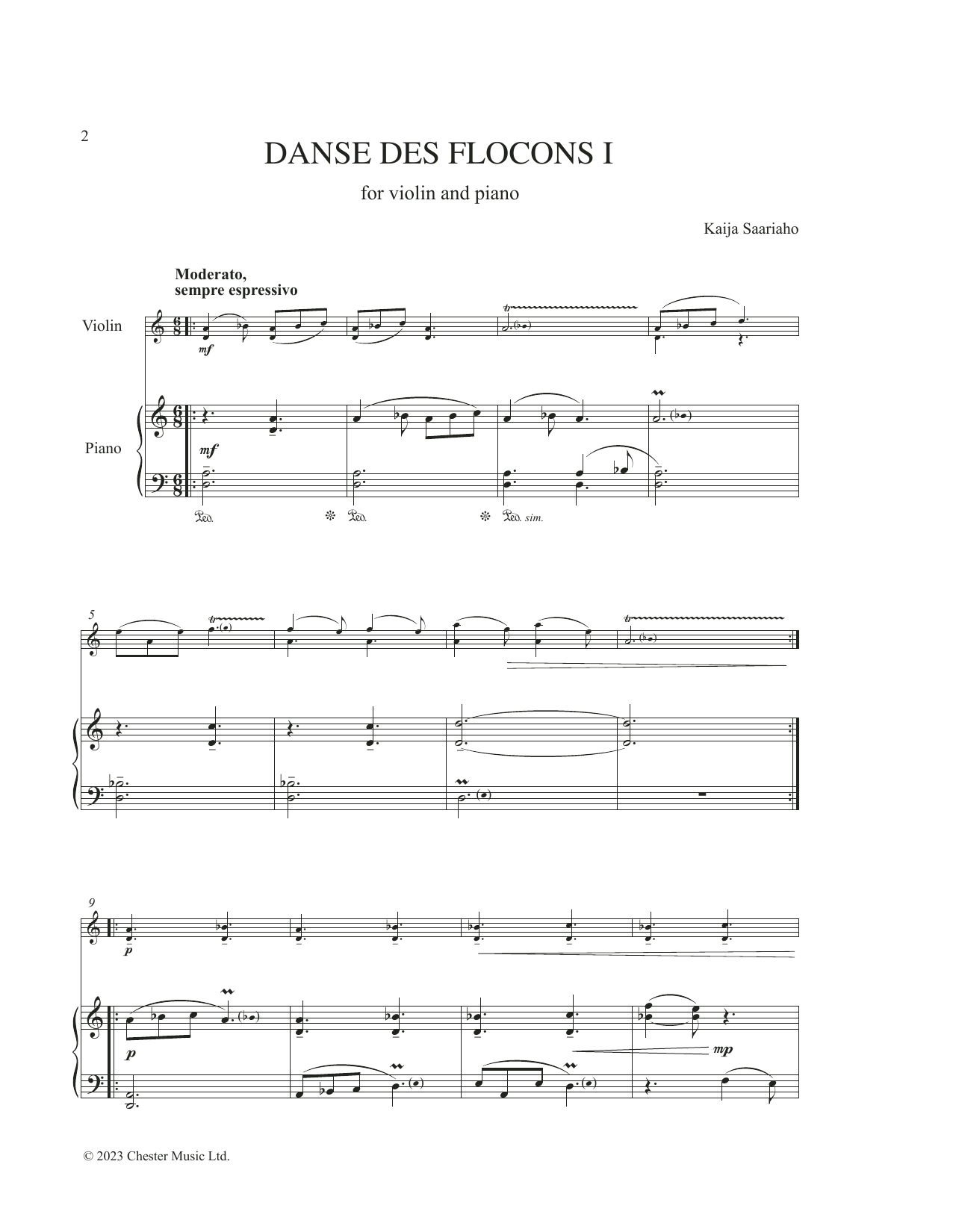 Kaija Saariaho Danse des flocons I sheet music notes and chords arranged for Violin and Piano