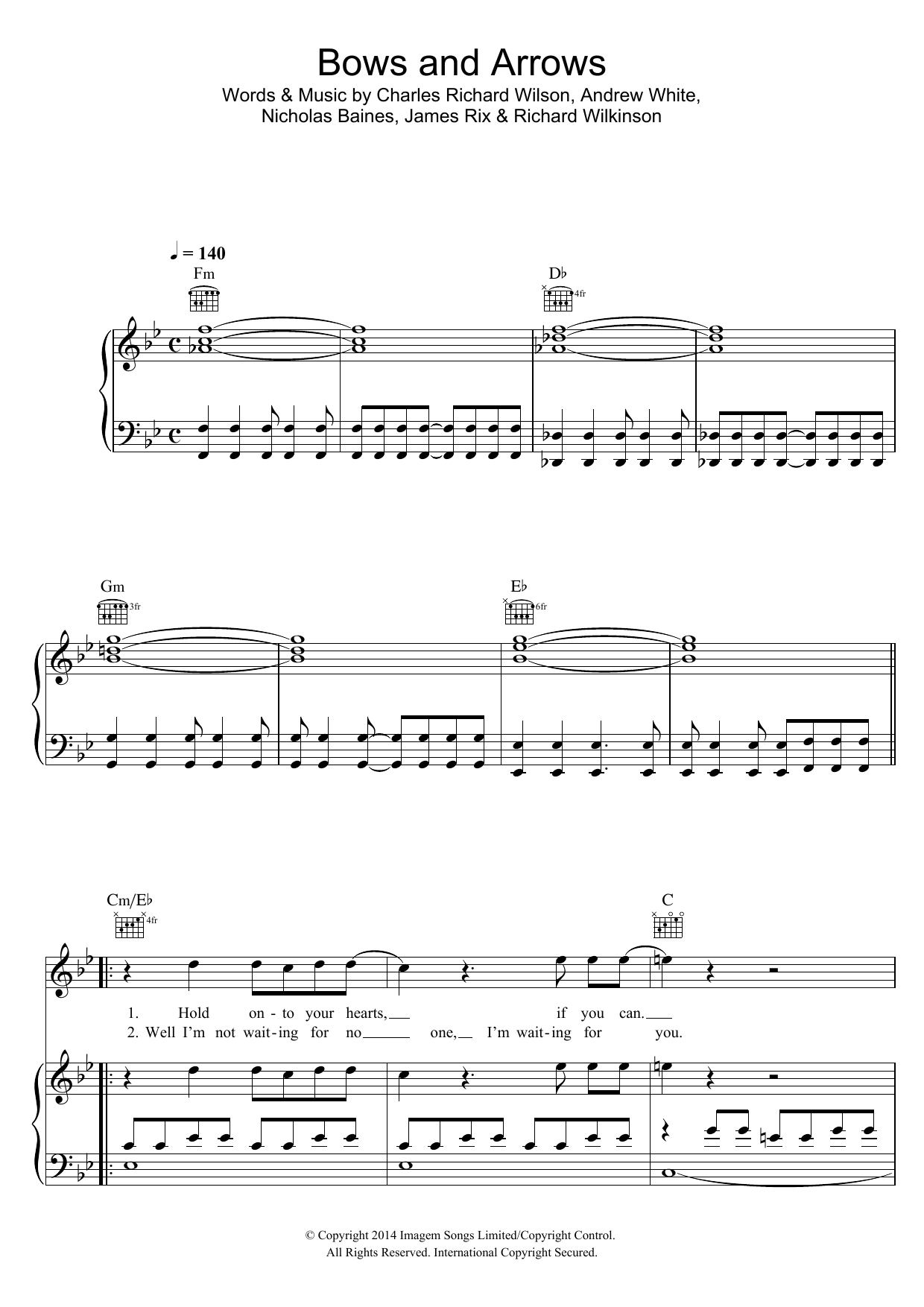 Learn to play Kaiser Chiefs Bows & Arrows sheet music for Piano, Vocal & Guitar Chords in minutes. Price: 7.8900$ Kaiser Chiefs Bows & Arrows sheet music notes and chords arranged for Piano, Vocal & Guitar Chords