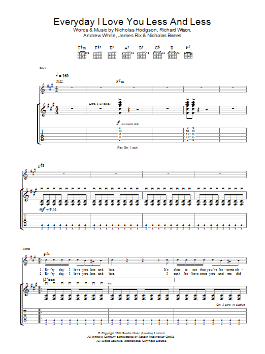 Learn to play Kaiser Chiefs Everyday I Love You Less And Less sheet music for Guitar Tab in minutes. Price: 7.8900$ Kaiser Chiefs Everyday I Love You Less And Less sheet music notes and chords arranged for Guitar Tab