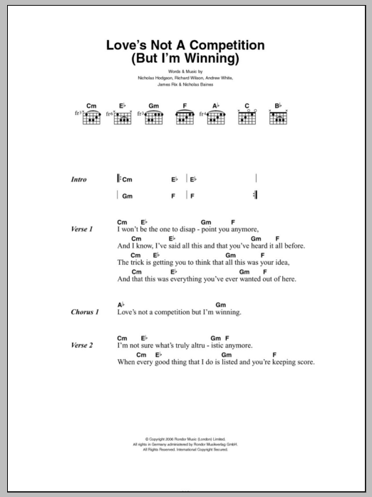 Kaiser Chiefs Love's Not A Competition (But I'm Winning) sheet music notes and chords. Download Printable PDF.