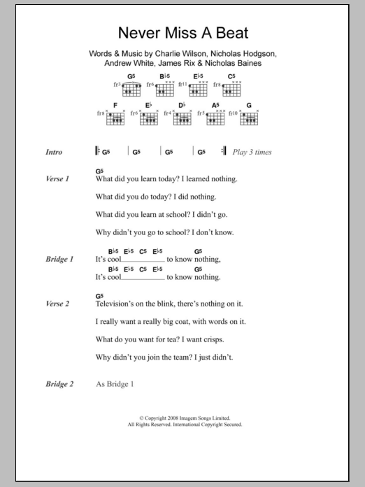 Kaiser Chiefs Never Miss A Beat sheet music notes and chords. Download Printable PDF.