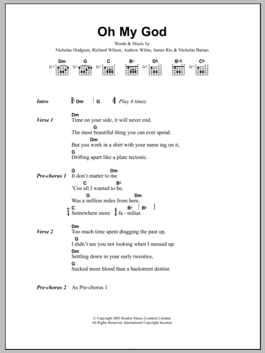 Kaiser Chiefs Oh My God sheet music notes and chords. Download Printable PDF.