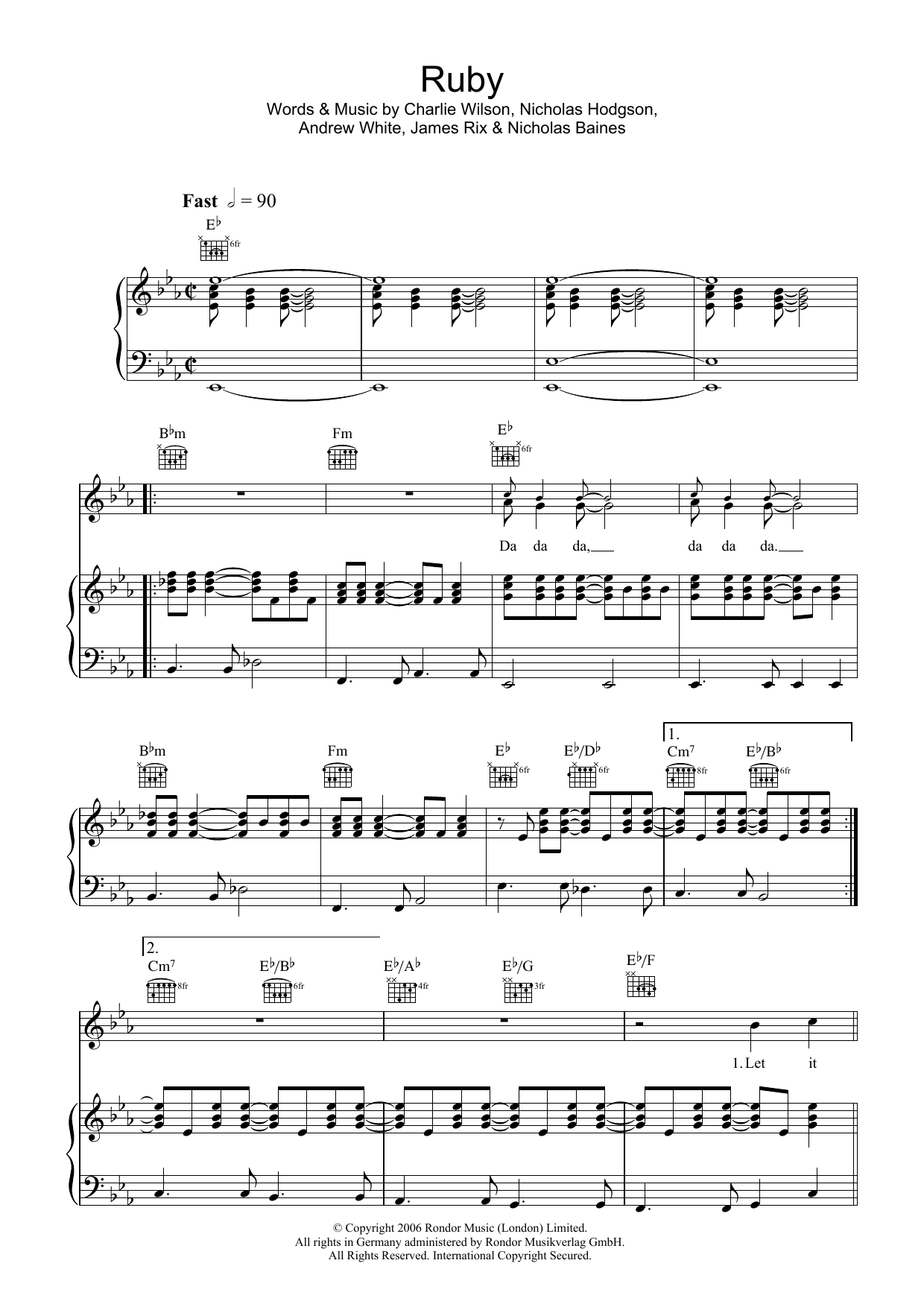 Kaiser Chiefs Ruby sheet music notes and chords. Download Printable PDF.