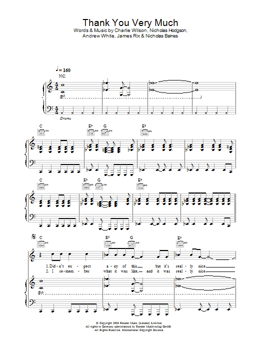 Learn to play Kaiser Chiefs Thank You Very Much sheet music for Piano, Vocal & Guitar Chords in minutes. Price: 7.8900$ Kaiser Chiefs Thank You Very Much sheet music notes and chords arranged for Piano, Vocal & Guitar Chords