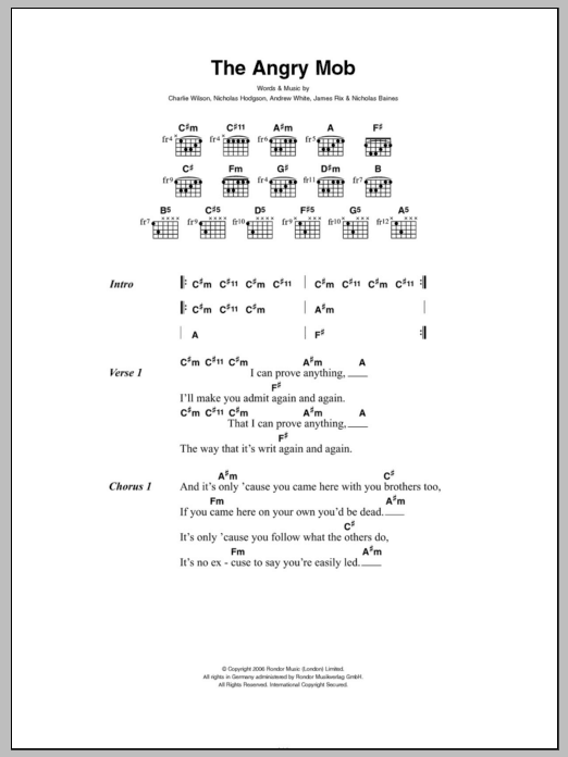 Learn to play Kaiser Chiefs The Angry Mob sheet music for Piano, Vocal & Guitar Chords in minutes. Price: 7.8900$ Kaiser Chiefs The Angry Mob sheet music notes and chords arranged for Piano, Vocal & Guitar Chords