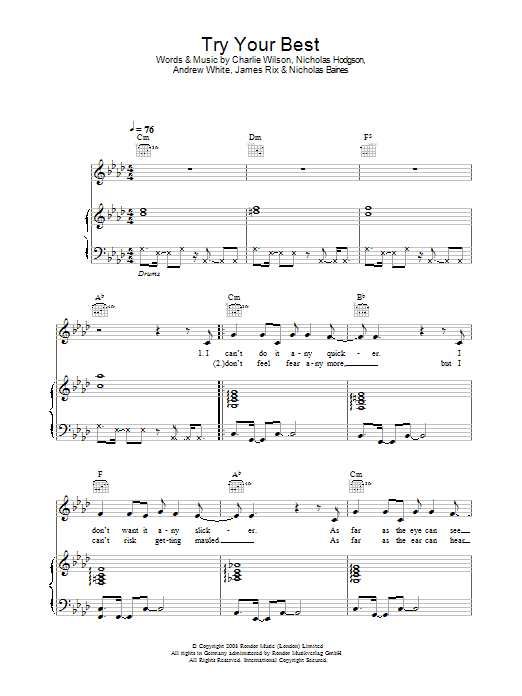Kaiser Chiefs Try Your Best sheet music notes and chords arranged for Guitar Tab