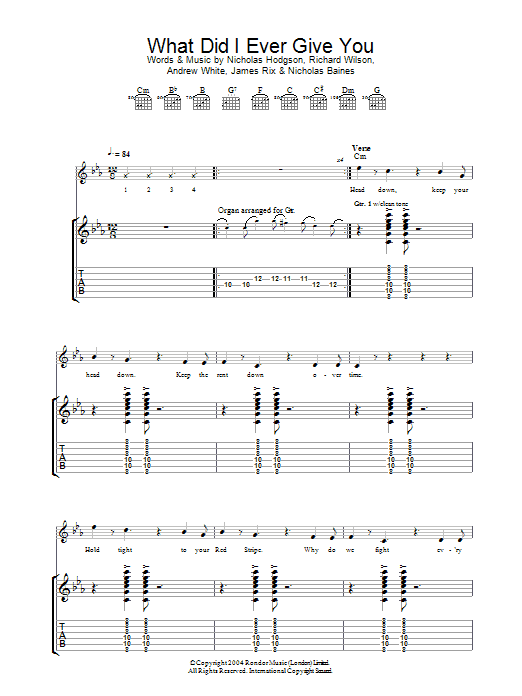 Learn to play Kaiser Chiefs What Did I Ever Give You? sheet music for Guitar Tab in minutes. Price: 7.8900$ Kaiser Chiefs What Did I Ever Give You? sheet music notes and chords arranged for Guitar Tab