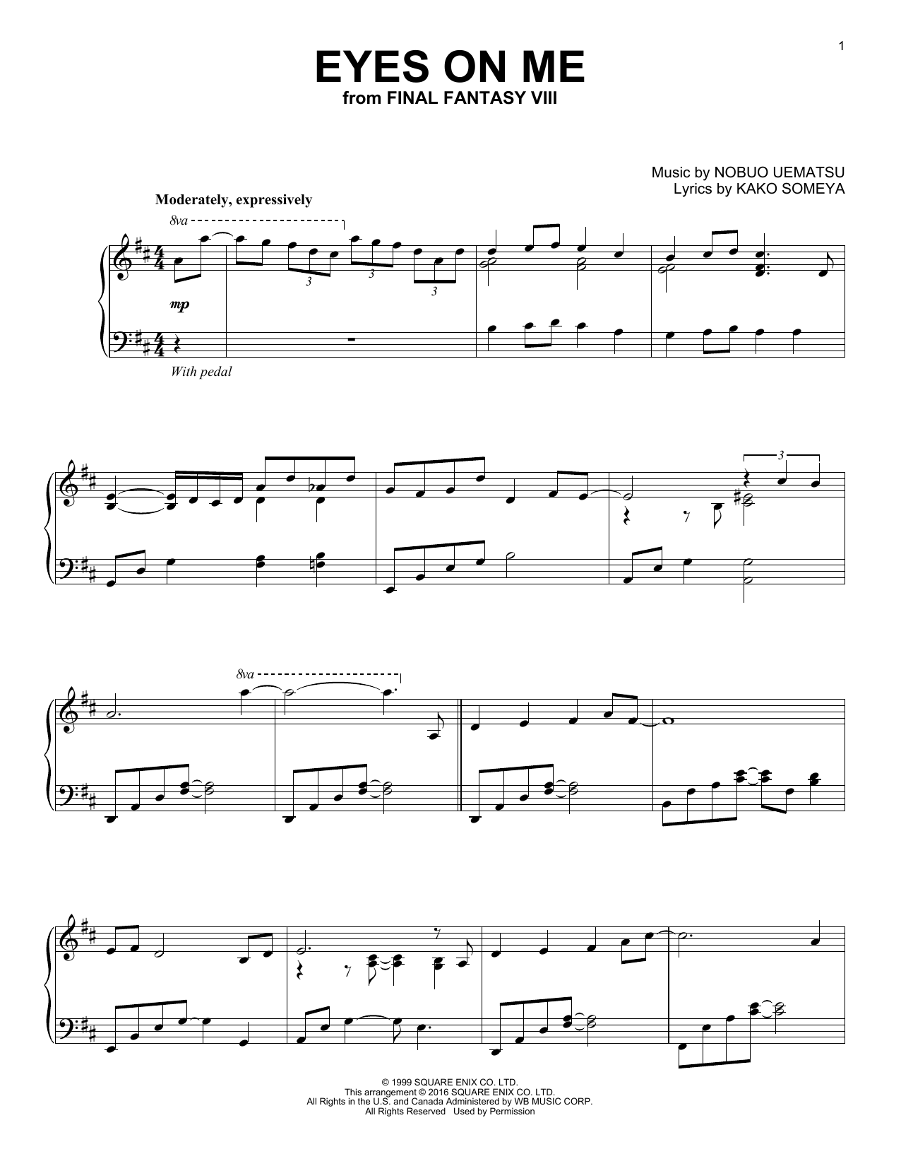 Kako Someya & Nobuo Uematsu Eyes On Me (from Final Fantasy VIII) sheet music notes and chords. Download Printable PDF.