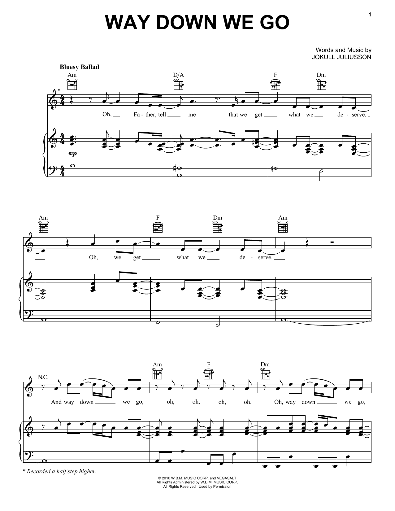 Kaleo Way Down We Go sheet music notes and chords. Download Printable PDF.