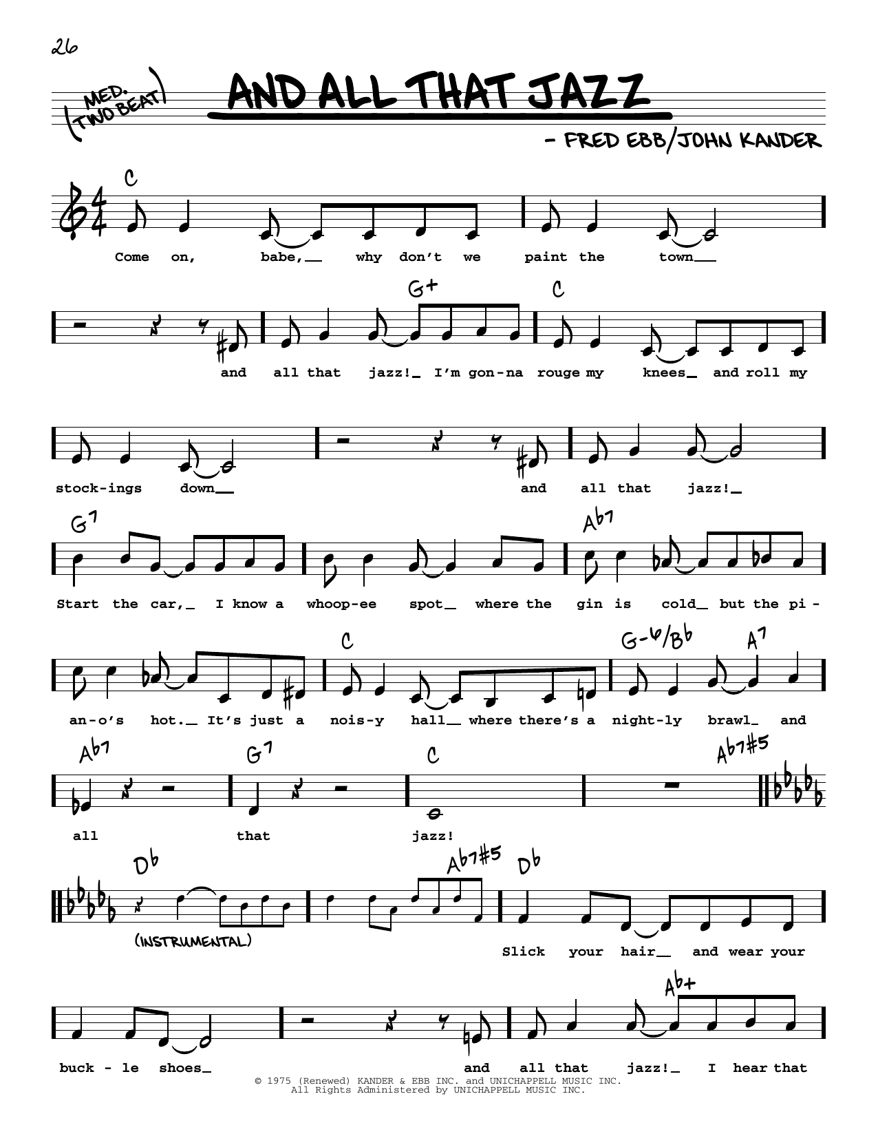 Kander & Ebb And All That Jazz (from Chicago) (High Voice) sheet music notes and chords. Download Printable PDF.