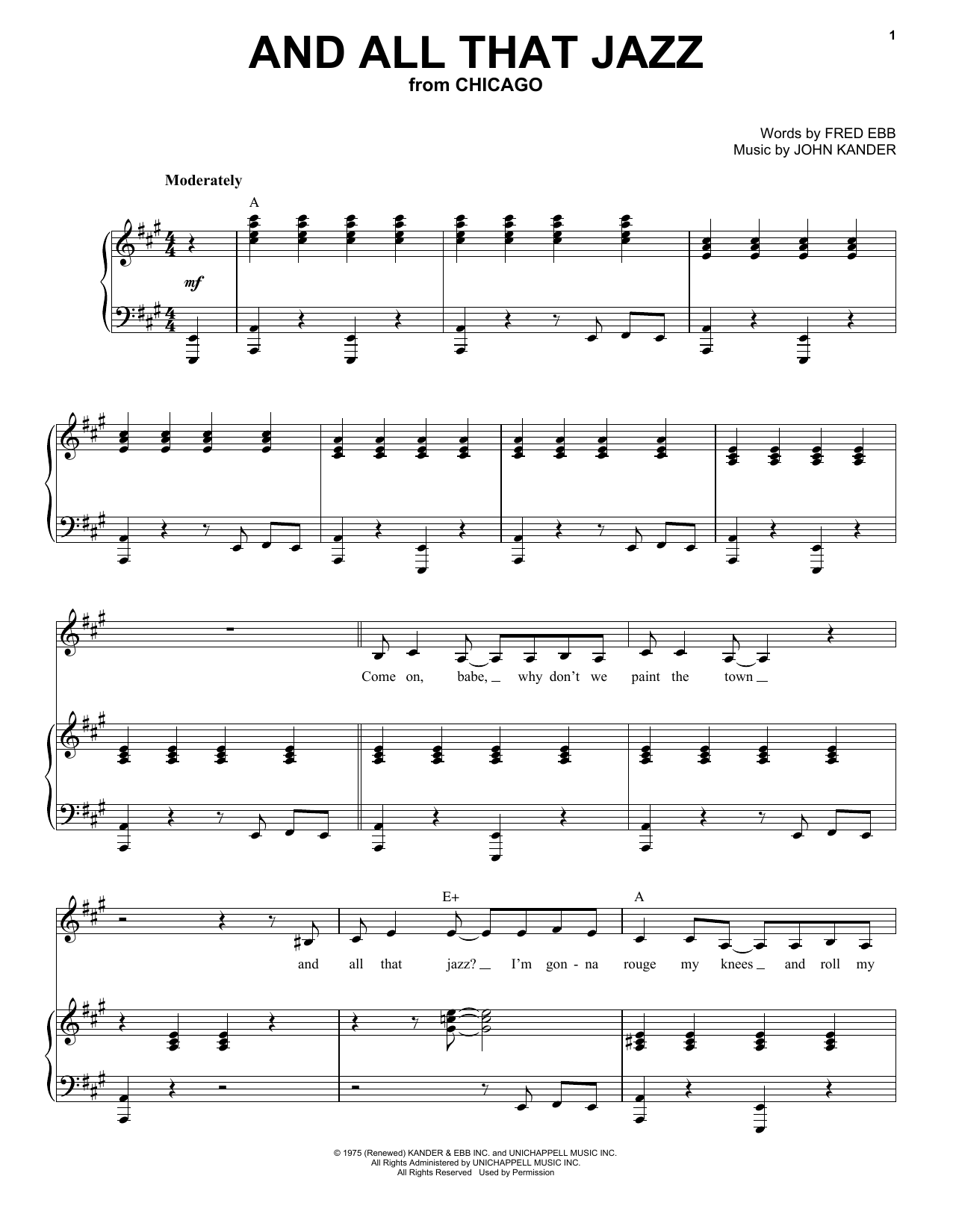 Kander & Ebb And All That Jazz sheet music notes and chords arranged for Piano & Vocal