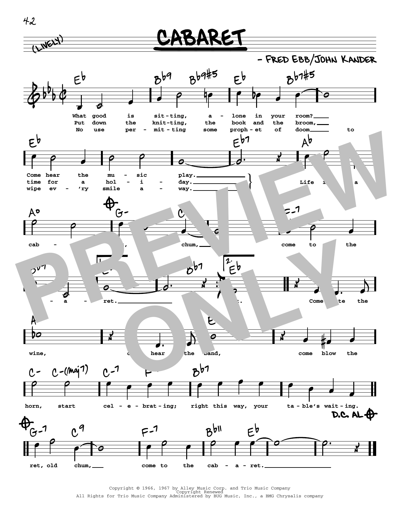 Learn to play Kander & Ebb Cabaret (High Voice) sheet music for Real Book – Melody, Lyrics & Chords in minutes. Price: 5.9900$ Kander & Ebb Cabaret (High Voice) sheet music notes and chords arranged for Real Book – Melody, Lyrics & Chords