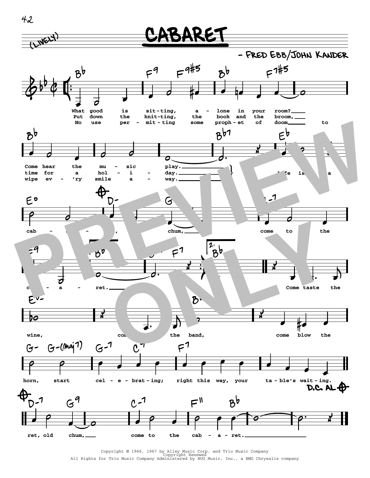 Learn to play Kander & Ebb Cabaret (Low Voice) sheet music for Real Book – Melody, Lyrics & Chords in minutes. Price: 5.9900$ Kander & Ebb Cabaret (Low Voice) sheet music notes and chords arranged for Real Book – Melody, Lyrics & Chords