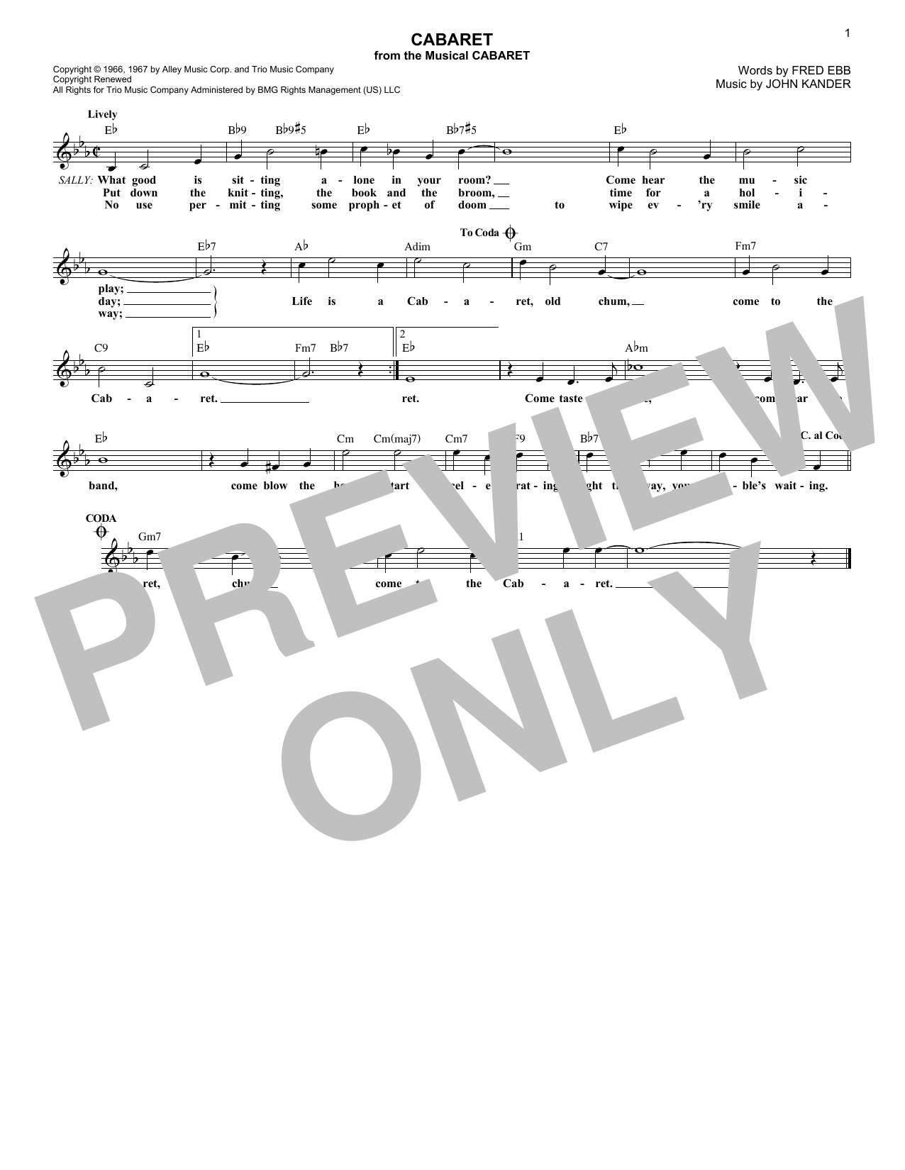 Kander & Ebb Cabaret sheet music notes and chords. Download Printable PDF.