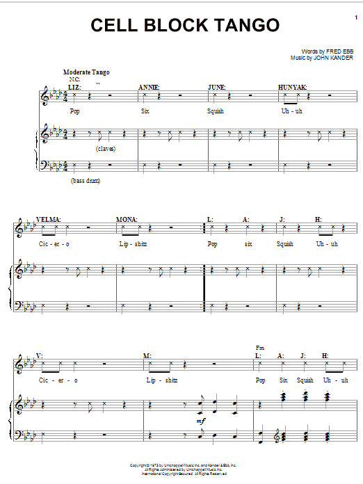 Kander & Ebb Cell Block Tango sheet music notes and chords. Download Printable PDF.