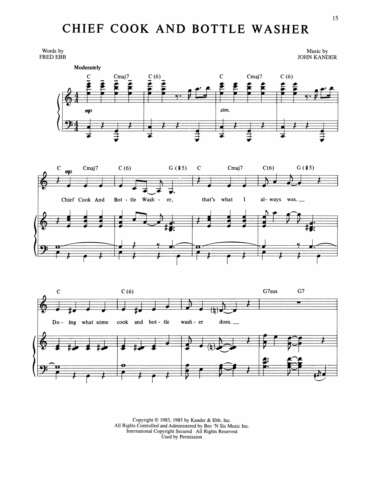 Kander & Ebb Chief Cook And Bottle Washer (from The Rink) sheet music notes and chords. Download Printable PDF.