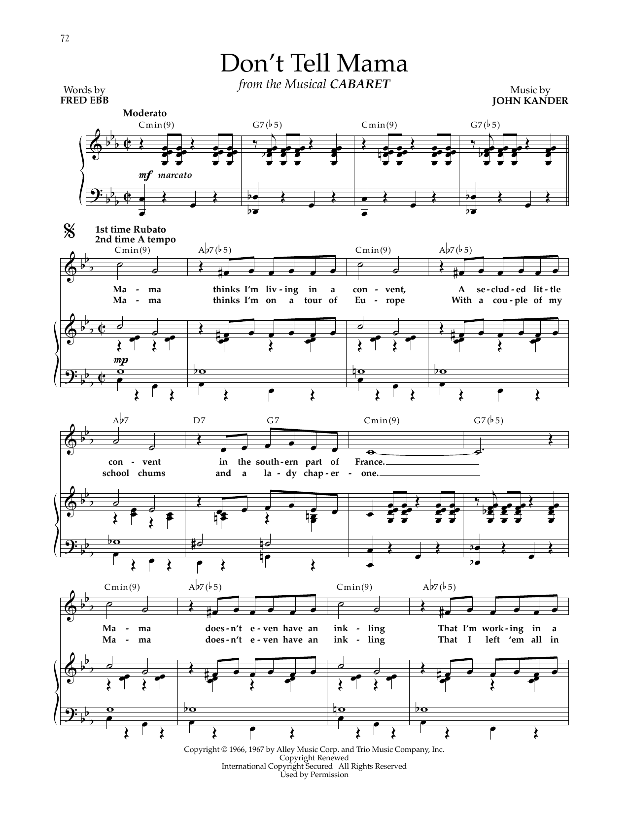 Kander & Ebb Don't Tell Mama (from Cabaret) sheet music notes and chords. Download Printable PDF.