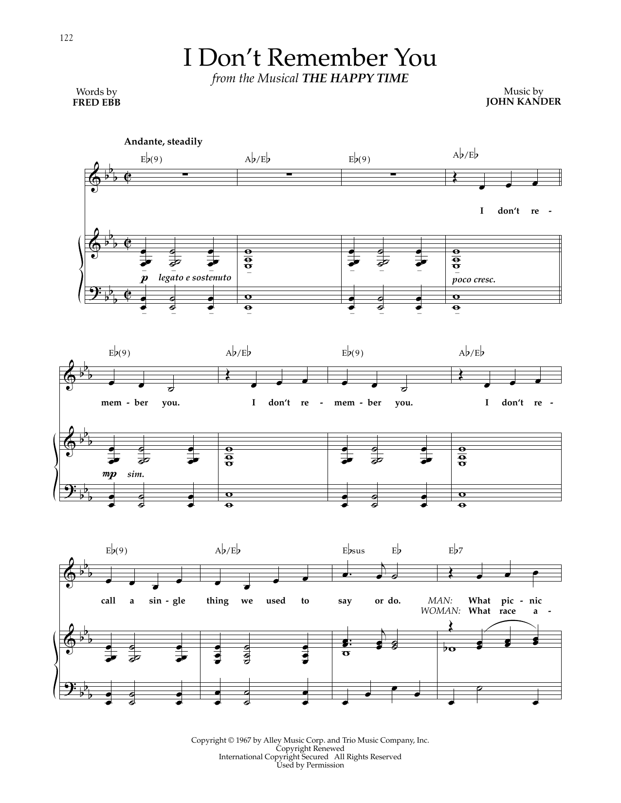 Kander & Ebb I Don't Remember You (from The Happy Time) sheet music notes and chords. Download Printable PDF.