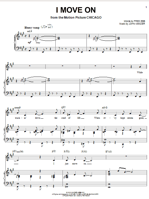 Learn to play Kander & Ebb I Move On sheet music for Piano & Vocal in minutes. Price: 7.8900$ Kander & Ebb I Move On sheet music notes and chords arranged for Piano & Vocal