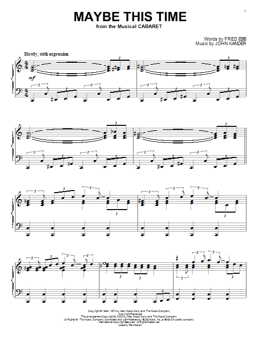 Kander & Ebb Maybe This Time (from Cabaret) sheet music notes and chords. Download Printable PDF.