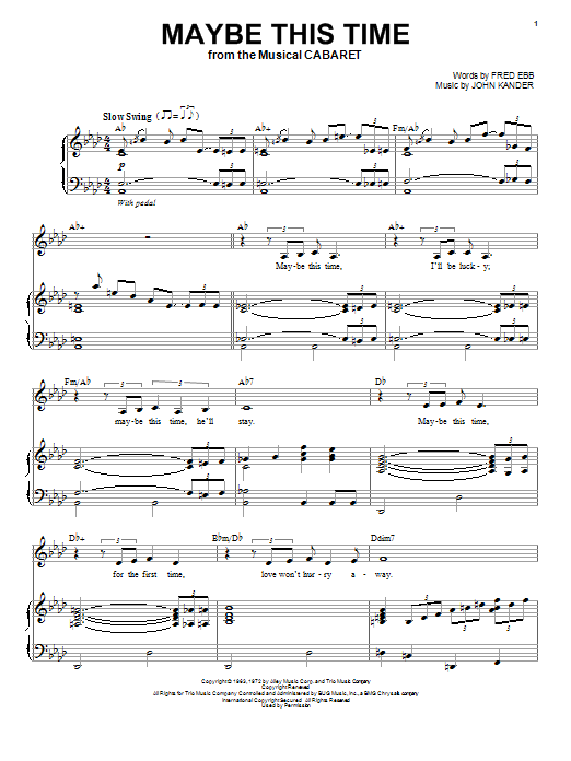 Kander & Ebb Maybe This Time sheet music notes and chords. Download Printable PDF.