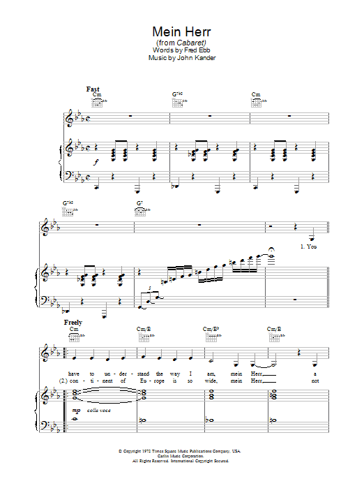 Liza Minnelli Mein Herr (from Cabaret) sheet music notes and chords. Download Printable PDF.