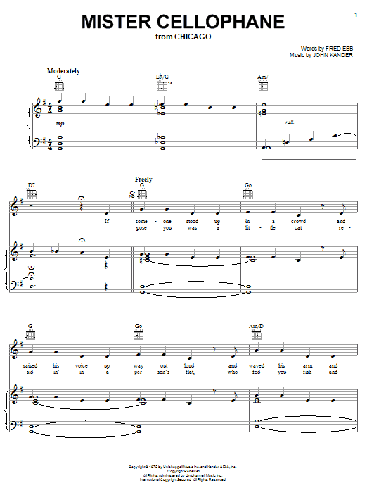 Kander & Ebb Mister Cellophane sheet music notes and chords. Download Printable PDF.