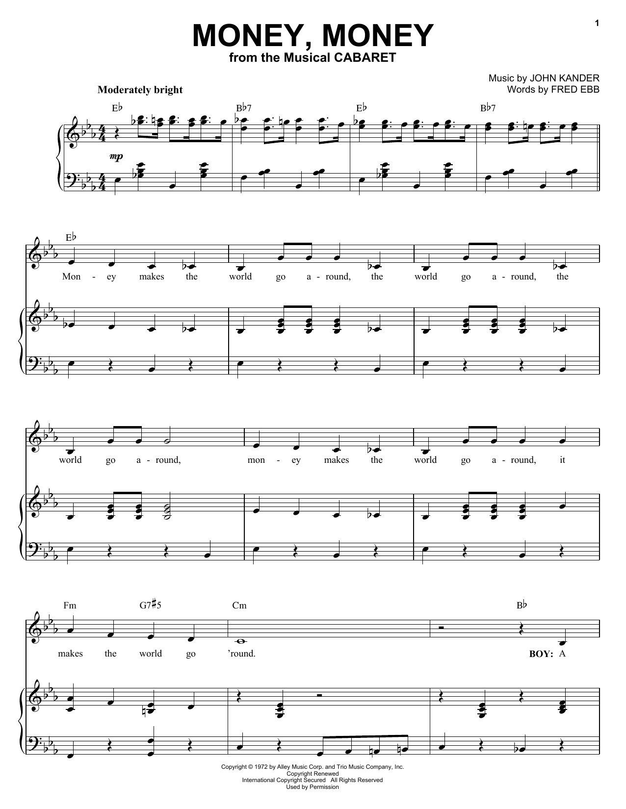 Kander & Ebb Money, Money sheet music notes and chords. Download Printable PDF.