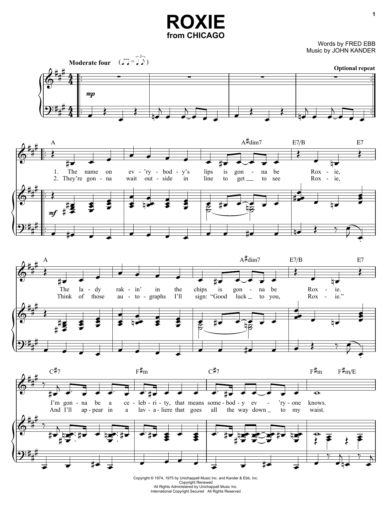 Kander & Ebb Roxie sheet music notes and chords. Download Printable PDF.