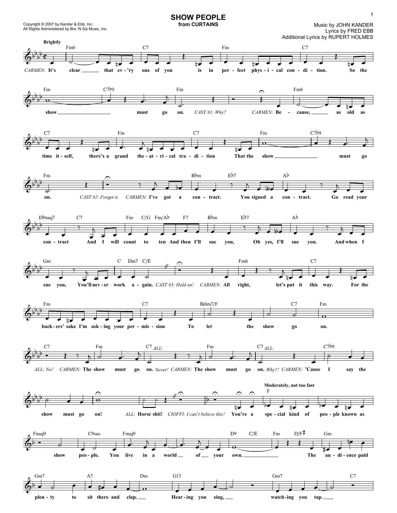 Learn to play Kander & Ebb Show People sheet music for Lead Sheet / Fake Book in minutes. Price: 5.9900$ Kander & Ebb Show People sheet music notes and chords arranged for Lead Sheet / Fake Book