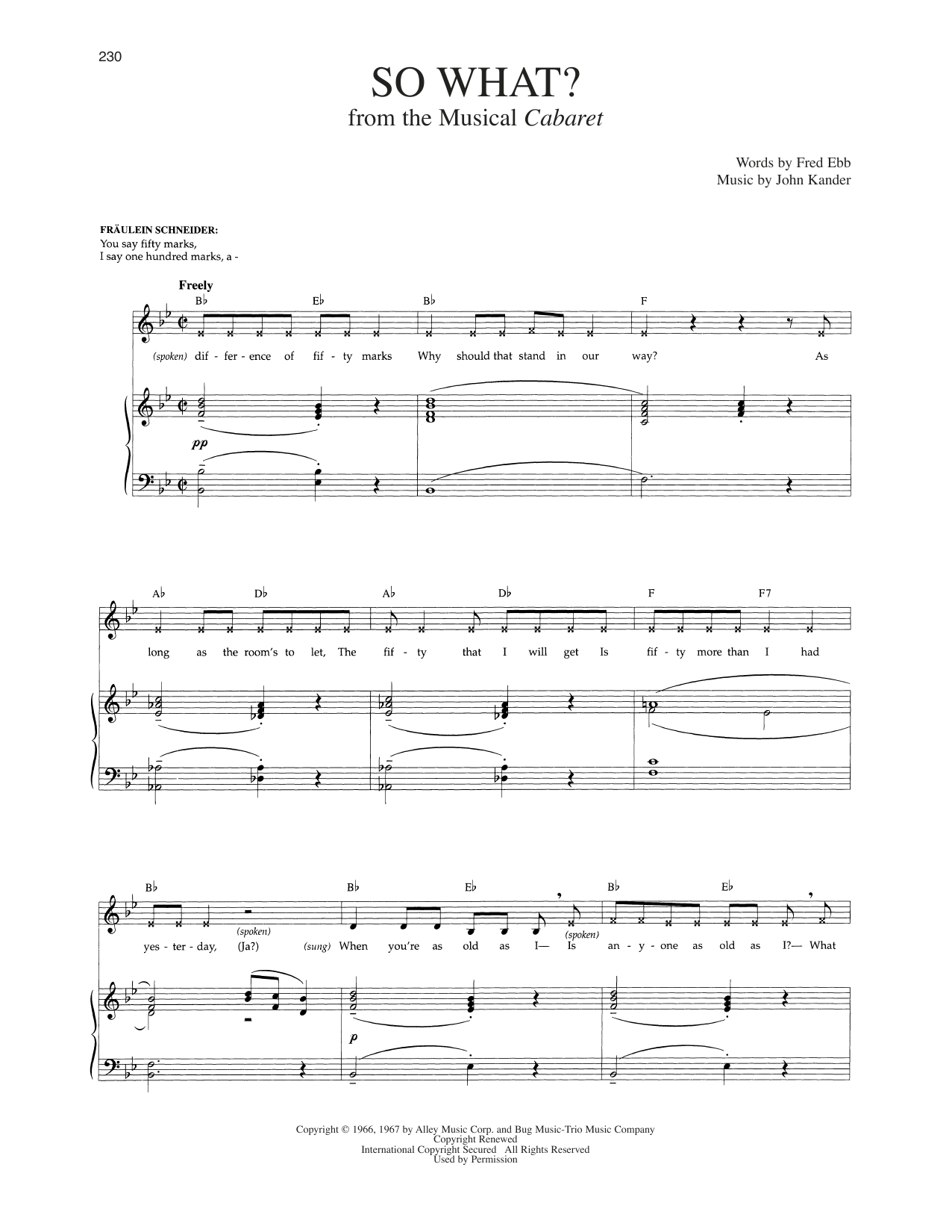 Kander & Ebb So What? (from Cabaret) sheet music notes and chords. Download Printable PDF.