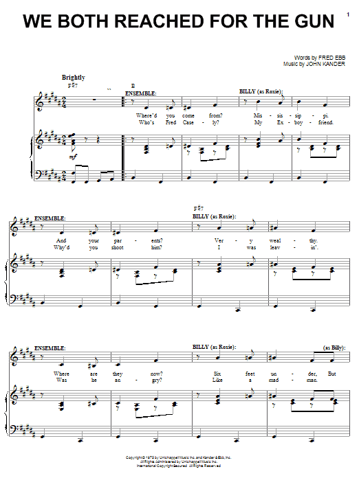 Learn to play Kander & Ebb We Both Reached For The Gun sheet music for Easy Piano in minutes. Price: 6.9900$ Kander & Ebb We Both Reached For The Gun sheet music notes and chords arranged for Easy Piano