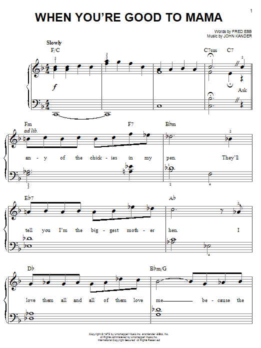 Kander & Ebb When You're Good To Mama sheet music notes and chords. Download Printable PDF.