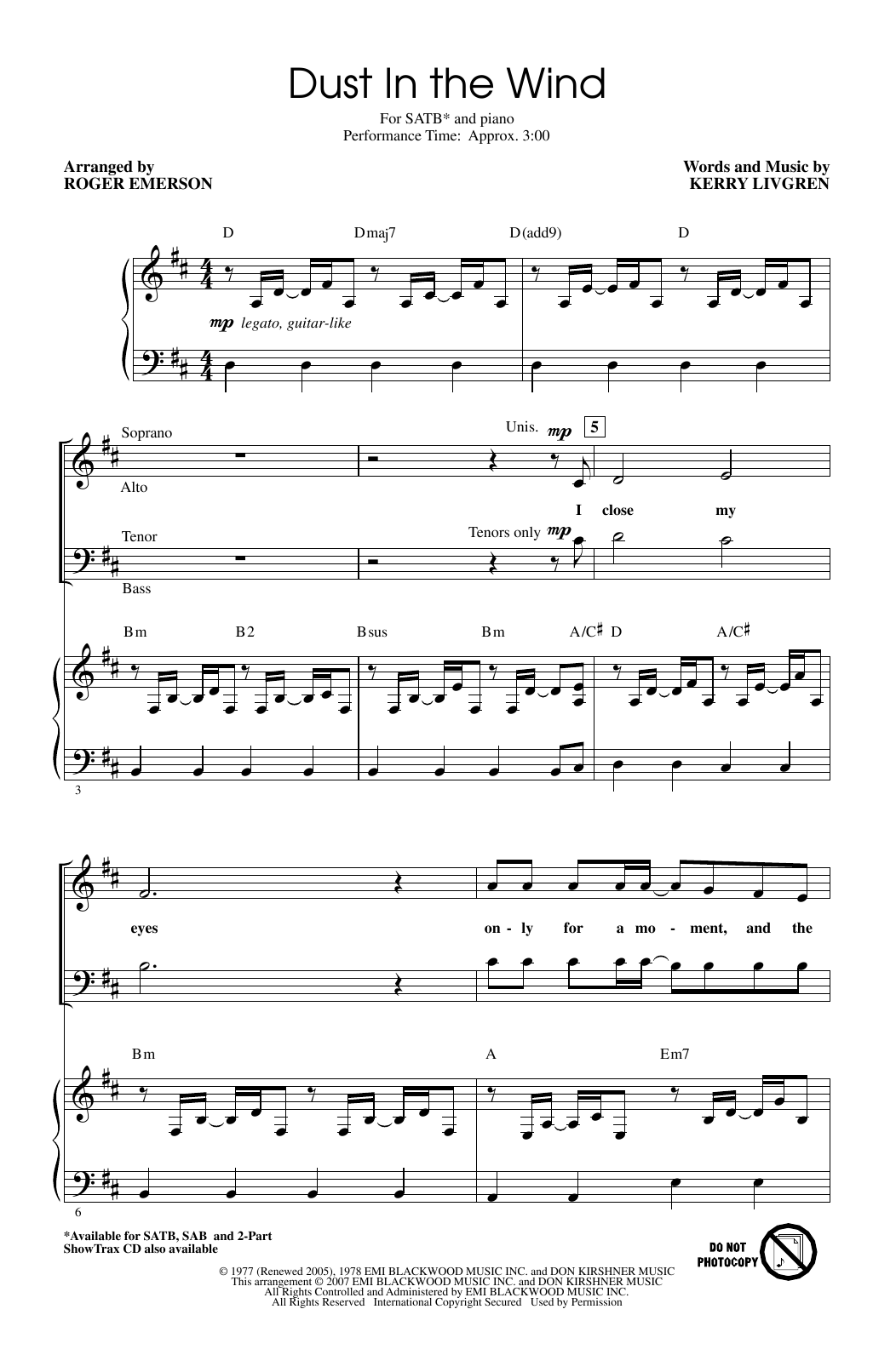 Kansas Dust In The Wind (arr. Roger Emerson) sheet music notes and chords. Download Printable PDF.