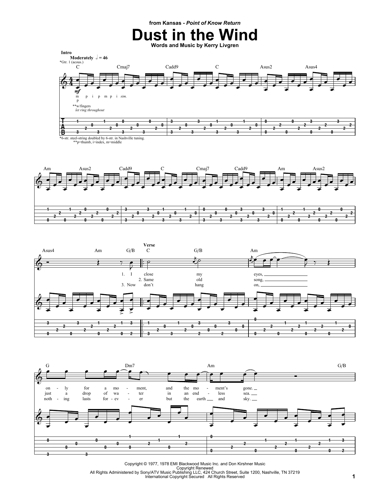 Kansas Dust In The Wind sheet music notes and chords. Download Printable PDF.