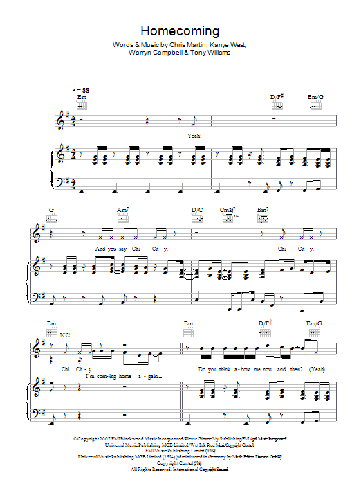 Kanye West feat. Chris Martin Homecoming sheet music notes and chords. Download Printable PDF.