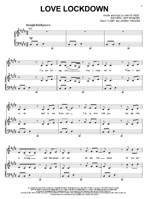 Learn to play Kanye West Love Lockdown sheet music for Piano, Vocal & Guitar Chords (Right-Hand Melody) in minutes. Price: 7.8900$ Kanye West Love Lockdown sheet music notes and chords arranged for Piano, Vocal & Guitar Chords (Right-Hand Melody)