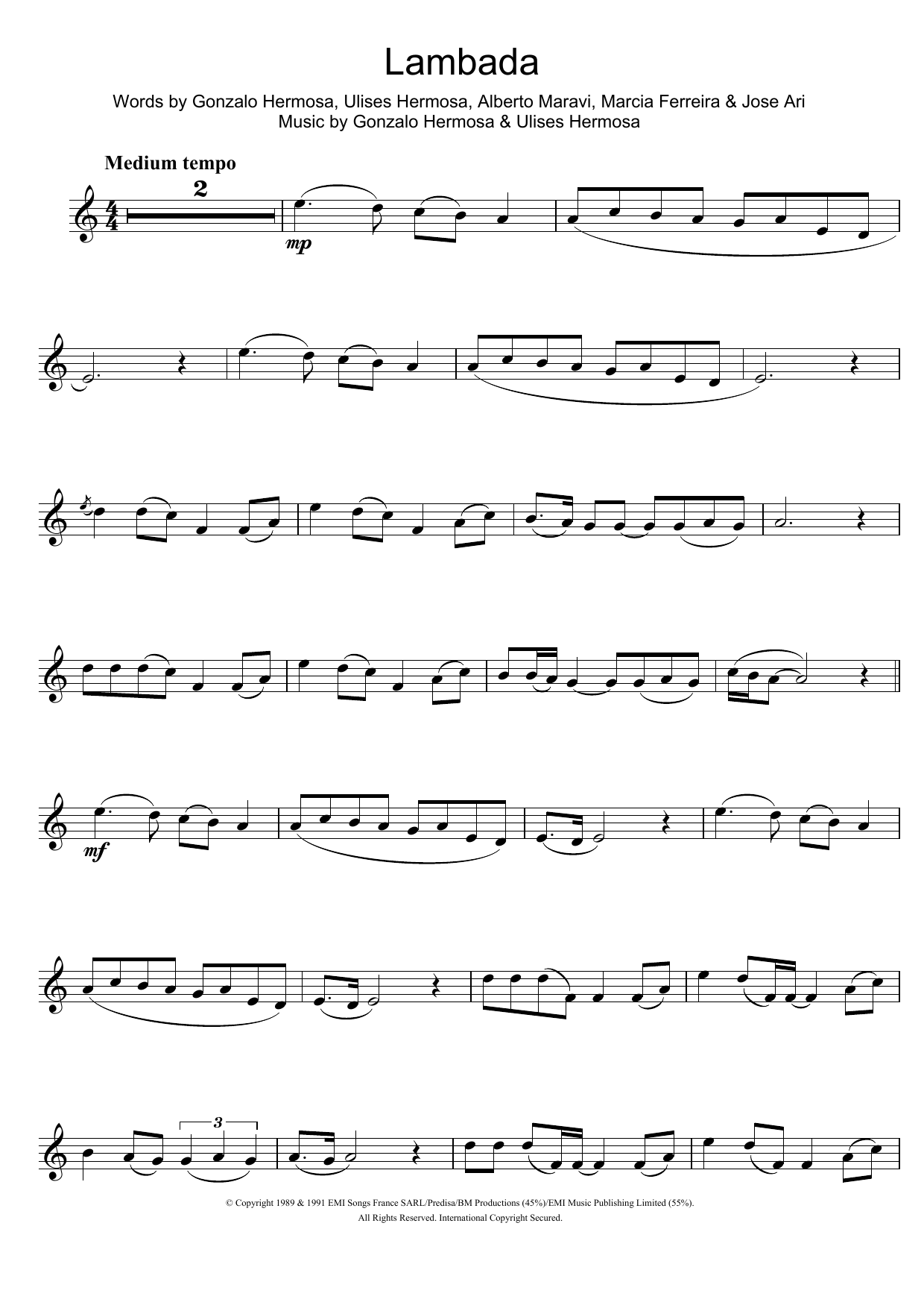 Kaoma Lambada sheet music notes and chords. Download Printable PDF.