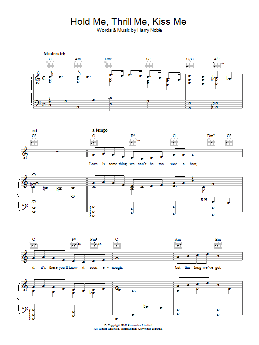 Learn to play Gloria Estefan Hold Me, Thrill Me, Kiss Me sheet music for Piano, Vocal & Guitar Chords in minutes. Price: 7.8900$ Gloria Estefan Hold Me, Thrill Me, Kiss Me sheet music notes and chords arranged for Piano, Vocal & Guitar Chords